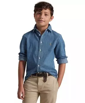 Спортивная рубашка из хлопка из шамбре для больших мальчиков Polo Ralph Lauren, синий