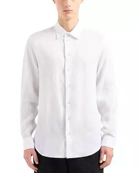 Спортивная рубашка из льняного шамбре Regular Fit Emporio Armani, белый