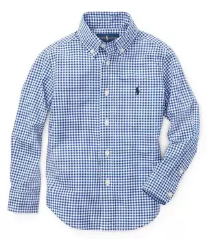 Спортивная рубашка из поплина в мелкую клетку с длинными рукавами Polo Ralph Lauren Little Boys 2T-7, синий