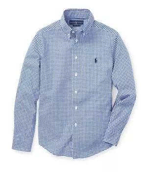 Спортивная рубашка из поплина в мелкую клетку с длинными рукавами Polo Ralph Lauren Big Boys 8–20, синий
