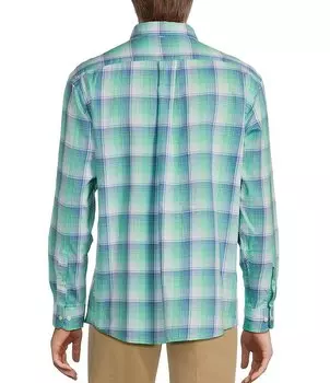 Спортивная рубашка из твила Roundtree & Yorke в крупную клетку с длинными рукавами, зеленый
