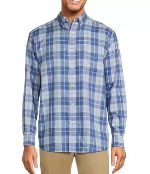 Спортивная рубашка из твила в клетку с длинными рукавами Roundtree & Yorke, синий