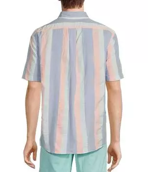 Спортивная рубашка из жатого хлопка с короткими рукавами и разноцветными полосками Roundtree & Yorke, синий