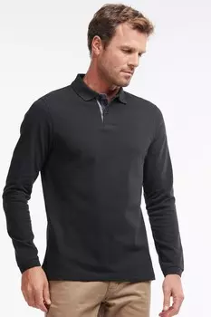 Спортивная рубашка поло с длинным рукавом из 100% хлопка Barbour, черный