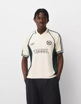 Спортивная рубашка поло с коротким рукавом Bershka, бежевый