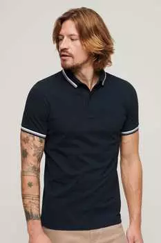 Спортивная рубашка-поло свободного кроя с контрастной отделкой Superdry, синий