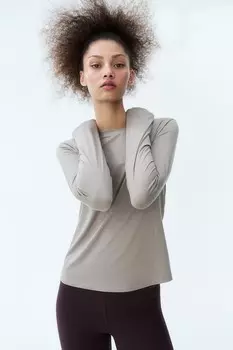 Спортивная рубашка с длинными рукавами из материала drymove H&M, бежевый