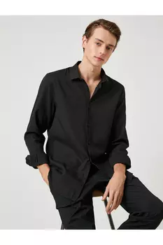 Спортивная рубашка Slim Fit с классическим воротником и длинными рукавами, без железа Koton, черный
