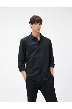 Спортивная рубашка Slim Fit с классическим воротником и длинными рукавами, без железа Koton, черный