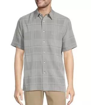 Спортивная рубашка в крупную жаккардовую клетку Roundtree & Yorke с короткими рукавами Polynosic, серый