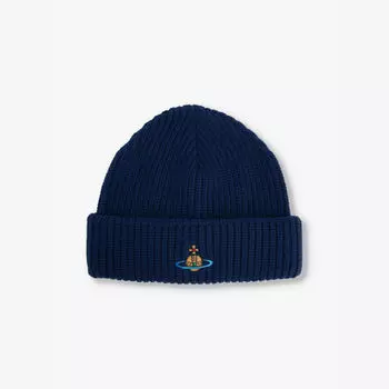 Спортивная шапка-бини из переработанной шерсти с вышивкой в виде шара Vivienne Westwood, синий