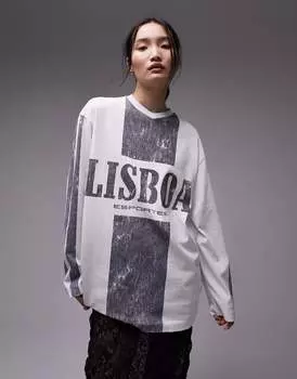 Спортивная спортивная рубашка с длинными рукавами Topshop темно-серого цвета с графическим принтом Lisboa