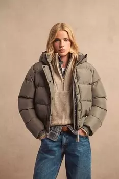 Спортивная стеганая куртка бомбер с капюшоном Superdry, зеленый