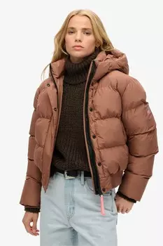 Спортивная стеганая куртка бомбер с капюшоном Superdry, коричневый
