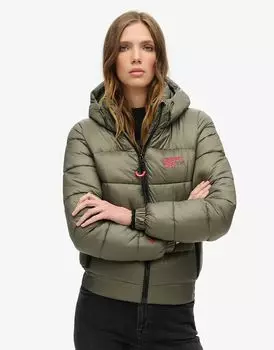Спортивная стеганая куртка-бомбер Superdry в цвете пыльной оливы