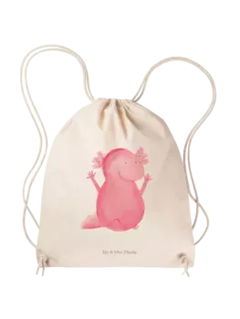 Спортивная сумка Mr & Mrs Panda Sportbeutel Axolotl Hurra ohne Spruch, кремовый