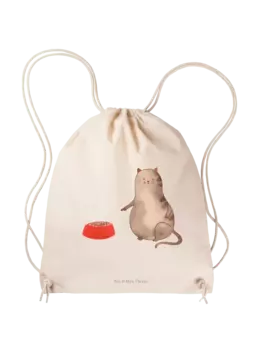 Спортивная сумка Mr & Mrs Panda Sportbeutel Katze Fressen ohne Spruch, кремовый