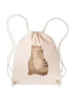 Спортивная сумка Mr & Mrs Panda Sportbeutel Katze Sitzen ohne Spruch, кремовый