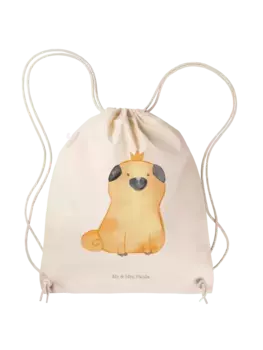 Спортивная сумка Mr & Mrs Panda Sportbeutel Mops Krone ohne Spruch, кремовый