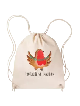 Спортивная сумка Mr & Mrs Panda Sportbeutel Rotkehlchen Weihnachten, кремовый