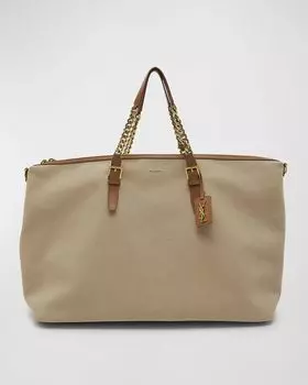 Спортивная сумка YSL из кожи и холста на молнии Saint Laurent, цвет Desert/ Dust Brick