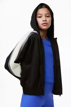 Спортивная толстовка DryMove на молнии с капюшоном H&M, черный/кремовый