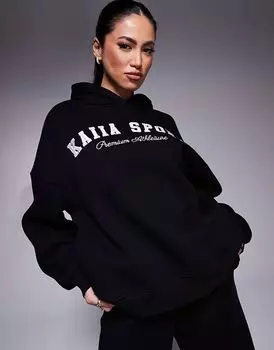 Спортивная толстовка с капюшоном и вышитым логотипом в черно-белом цвете Kaiia