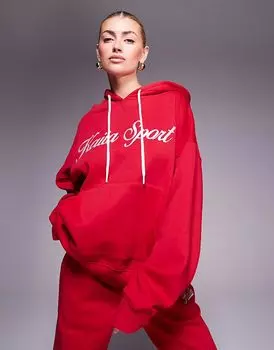 Спортивная толстовка с капюшоном Kaiia с вышитым логотипом и завязками в красно-белых тонах