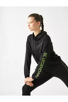 Спортивная толстовка с капюшоном с принтом и надписью Koton, черный