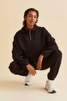 Спортивная толстовка с застежкой-молнией сверху. H&amp;M, черный