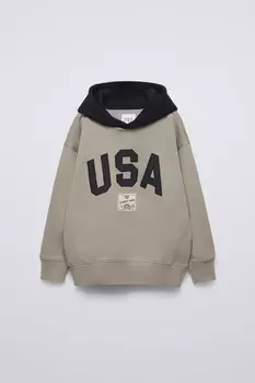 Спортивная толстовка usa ZARA, серо-коричневый