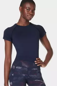 Спортивная укороченная бесшовная футболка для тренировок Sweaty Betty, синий