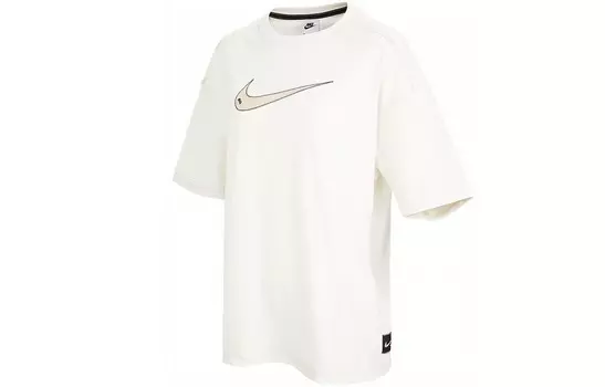 Спортивная женская футболка с короткими рукавами Swoosh белого цвета Nike