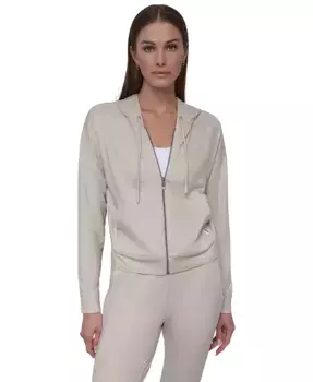 Спортивная женская худи с длинным рукавом на молнии Spacedye DKNY, коричневый/бежевый