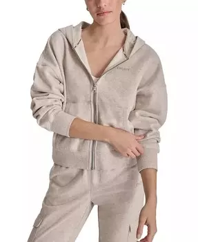 Спортивная женская толстовка с молнией во всю длину и логотипом со стразами DKNY, бежевый