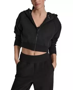 Спортивная женская укороченная толстовка с молнией во всю длину DKNY, черный