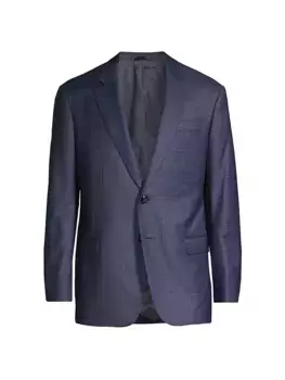 Спортивное пальто из шерсти и кашемира в клетку в приземленную клетку Giorgio Armani, синий