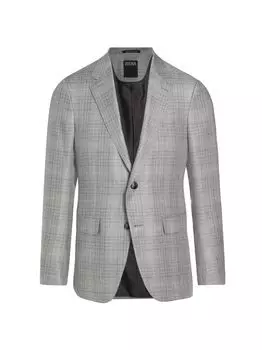 Спортивное пальто из шерсти с двумя пуговицами в клетку ZEGNA, серый