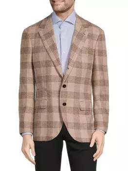 Спортивное пальто из смесовой шерсти альпаки в клетку Brunello Cucinelli, цвет Camel