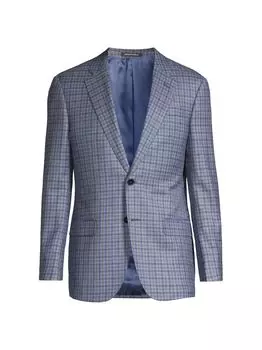Спортивное пальто Mini Box из смесовой шерсти с заостренными лацканами Emporio Armani, синий