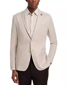 Спортивное пальто облегающего кроя из хлопка и льна с шевронным узором John Varvatos Star USA, коричневый/бежевый