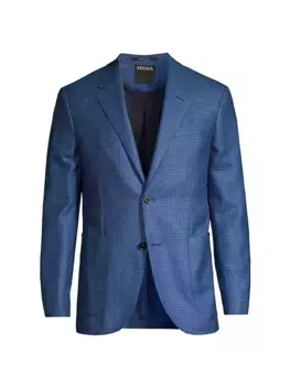 Спортивное пальто с двумя пуговицами в клетку из смеси кашемира Zegna, цвет indigo delave