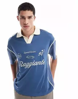 Спортивное поло Pull&Bear Retro Regatta синего цвета