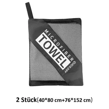 Спортивное полотенце из 2 предметов, комплект пляжных банных полотенец с прямоугольным сетчатым карманом, полотенце для фитнеса, спортивные полотенца, размер: 40 x 80 + 76 x 152 см, темно-синий DQQ, серый