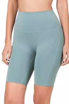 Спортивные байкерские шорты с высокой талией в сине-сером цвете ZENANA