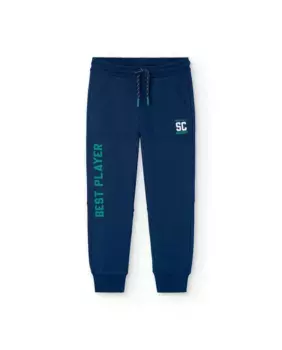 Спортивные брюки для мальчика с карманами и надписью на штанине Boboli, темно-синий