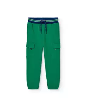 Спортивные брюки для мальчика с накладными карманами и полоской на талии Boboli, зеленый