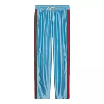 Спортивные брюки Gucci Shiny Jersey Jogging Pant With Web 'Azure', синий