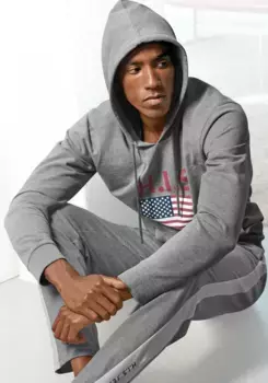 Спортивные брюки H.I.S, боковые полосы с логотипом, цвет Grau-Meliert