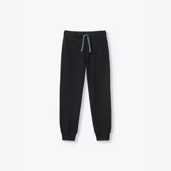 Спортивные брюки из хлопка с вышитым логотипом и эластичной талией для детей 6–14 лет Benetton, черный